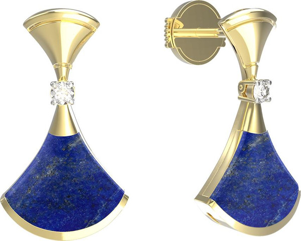 Серьги из лимонного золота c бриллиантами и лазуритом