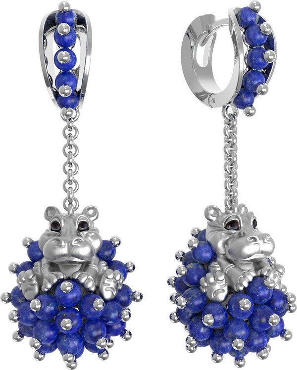 Серьги из белого золота c эмаль и лазуритом