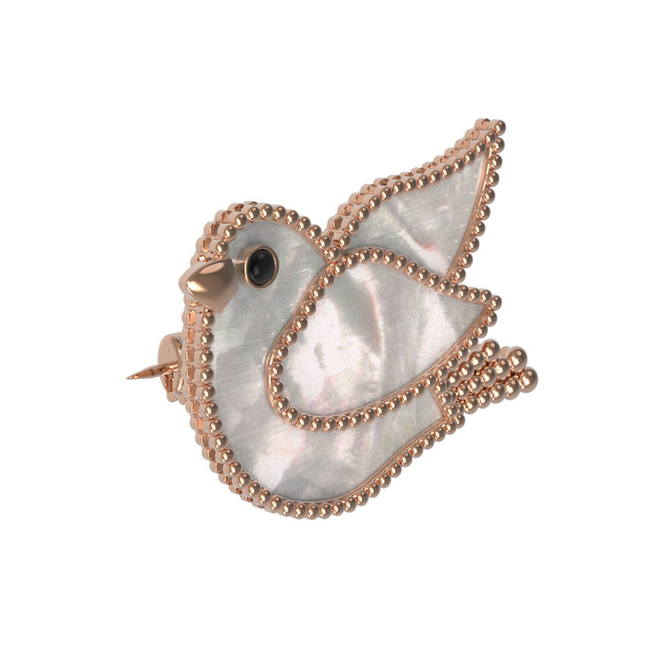 Брошь из золота c эмалью и перламутром