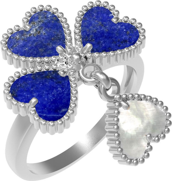 Кольцо из белого золота c лазуритом и перламутром
