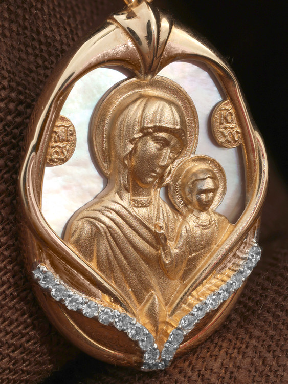 Образок из золота c бриллиантами и перламутром