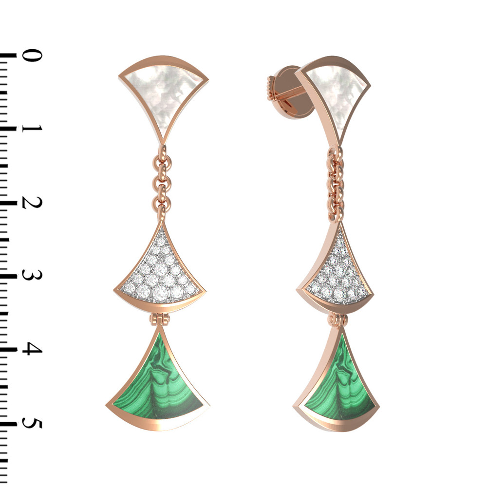 Серьги из золота c бриллиантами, малахитом и перламутром