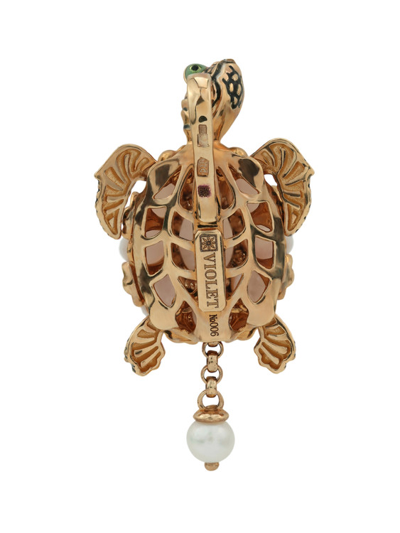 Подвеска из золота c эмаль , жемчугом и перламутром