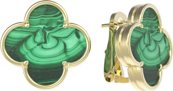 Серьги из лимонного золота c малахитом