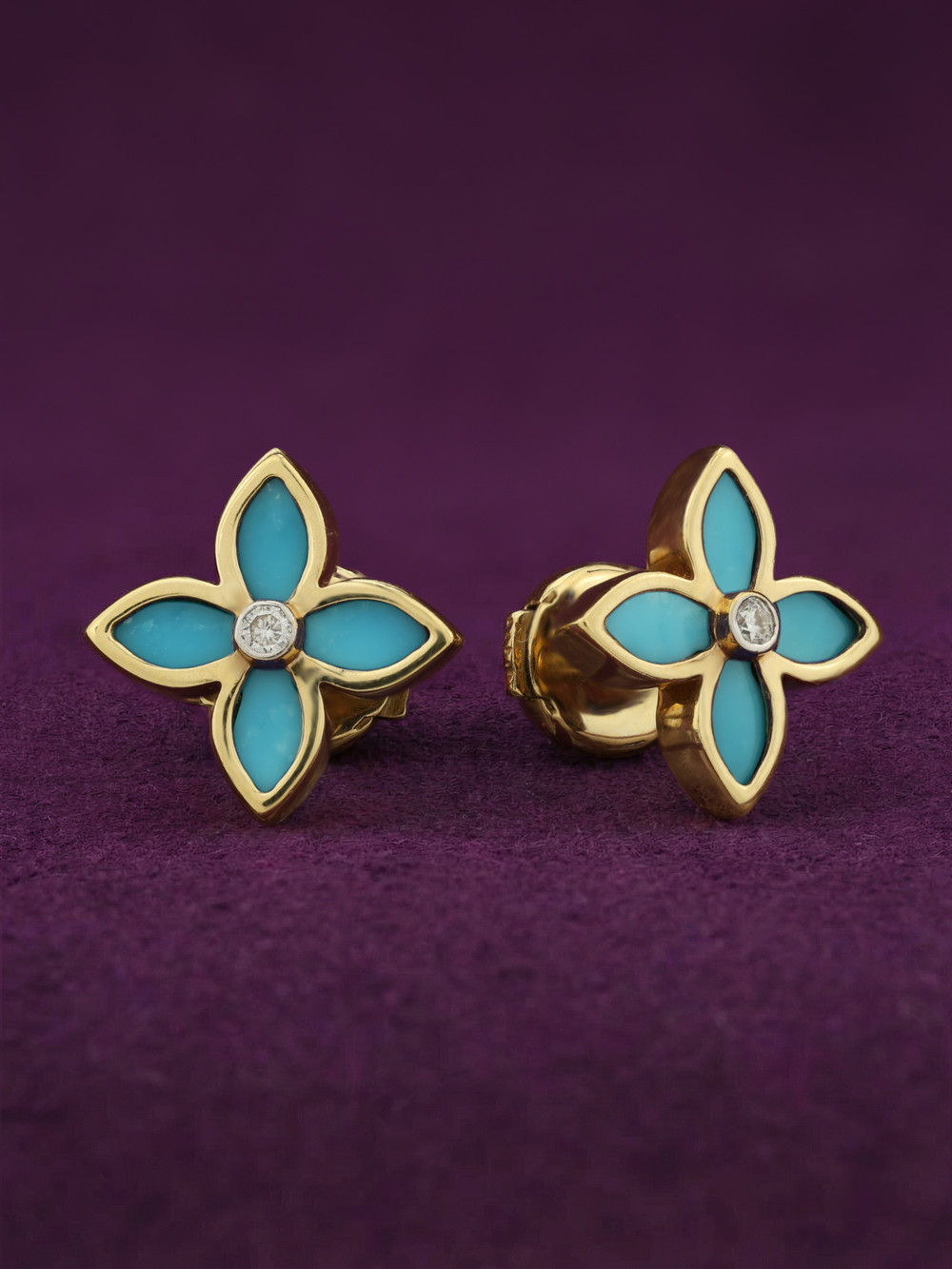 Серьги из лимонного золота c бриллиантами и бирюзой