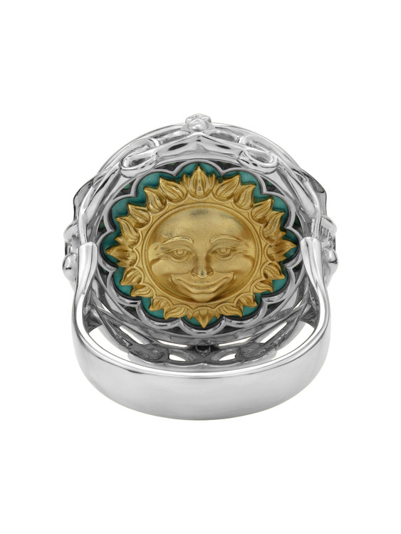 Кольцо из белого золота c бирюзой и лазуритом