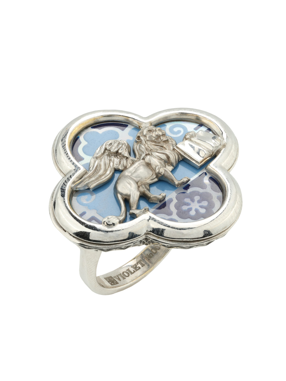 Кольцо из белого золота c эмаль и перламутром