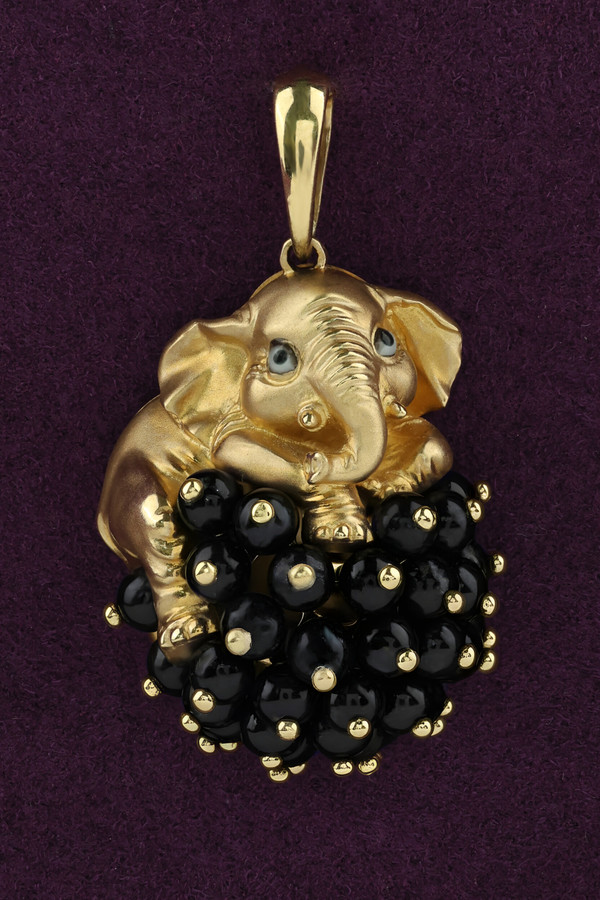 Подвеска из лимонного золота c эмаль и ониксом