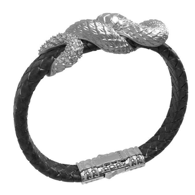 Браслет из белого золота c бриллиантами, изумрудом и шнурком