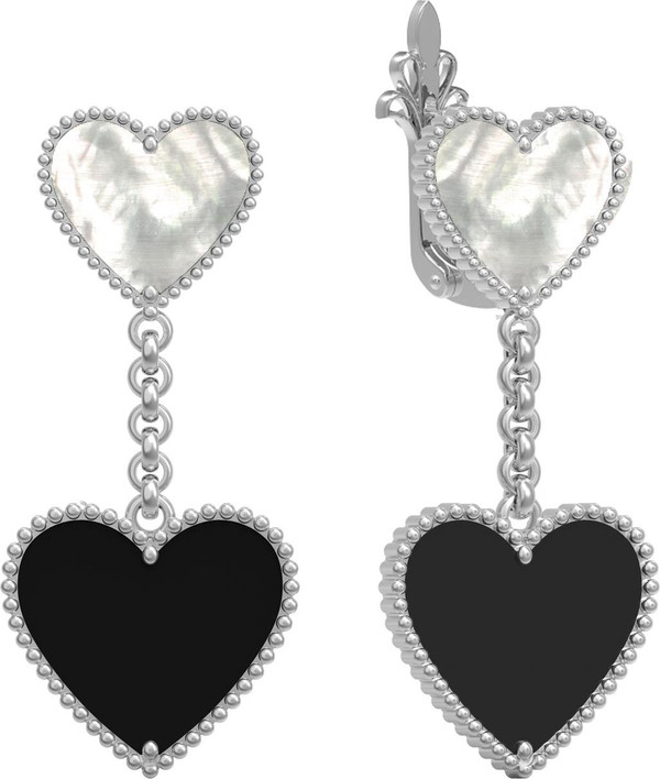 Серьги из белого золота c ониксом и перламутром