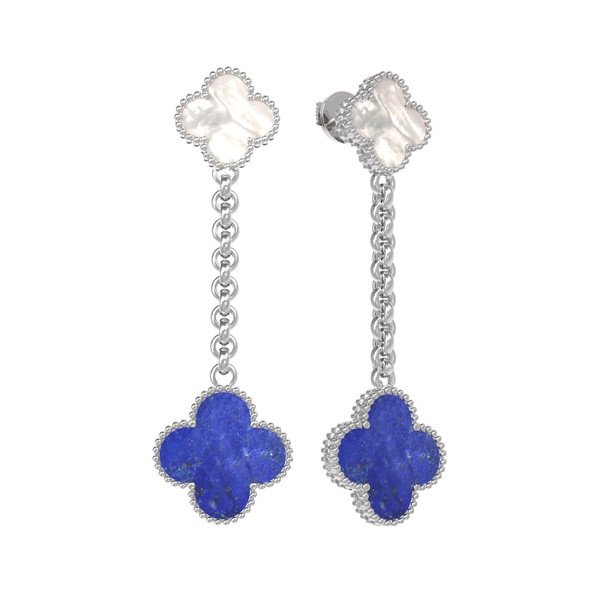 Серьги из белого золота c лазуритом и перламутром