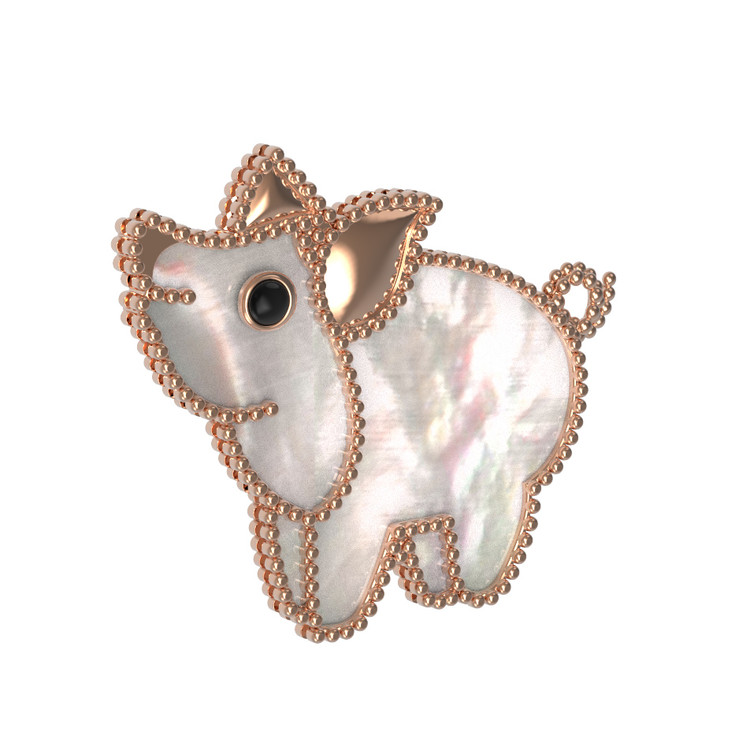 Брошь из золота c эмалью и перламутром