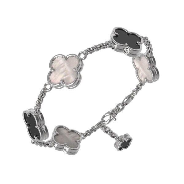 Браслет из белого золота c ониксом и перламутром