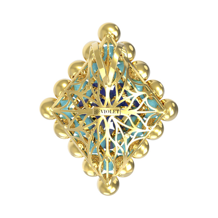 Подвеска из лимонного золота c бирюзой и лазуритом