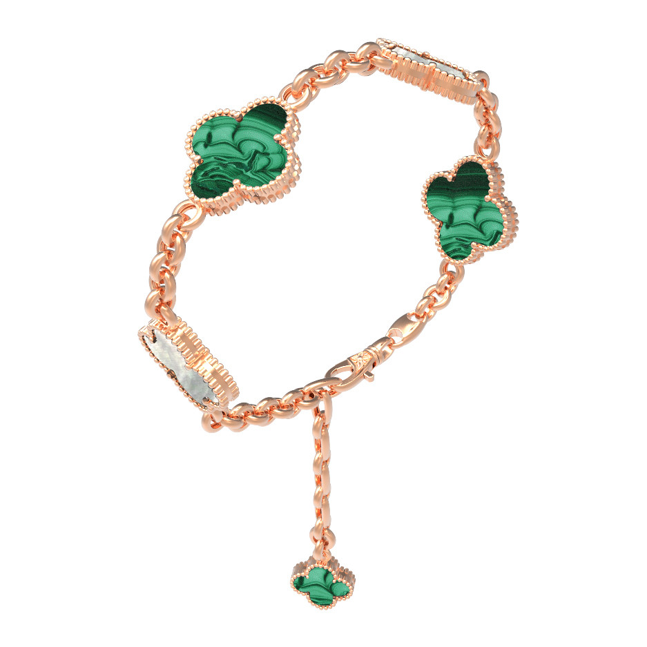 Браслет из золота c малахитом и перламутром