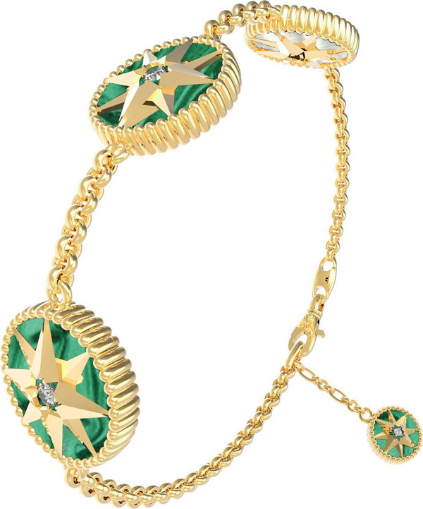 Браслет из лимонного золота c фианитом, малахитом и перламутром