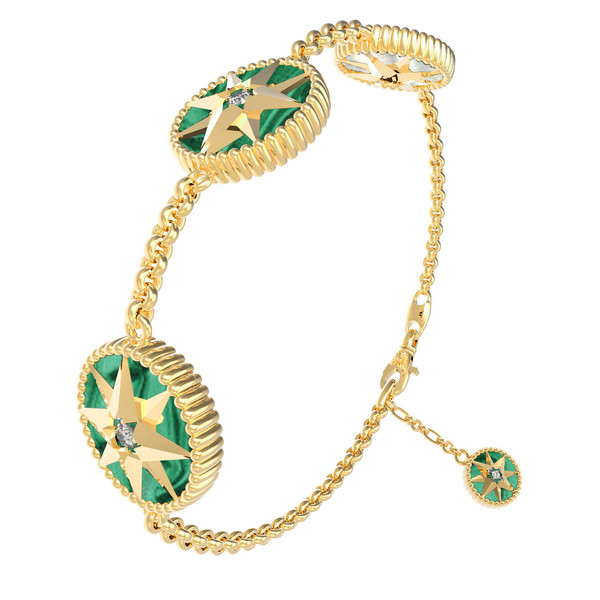 Браслет из лимонного золота c фианитом, малахитом и перламутром