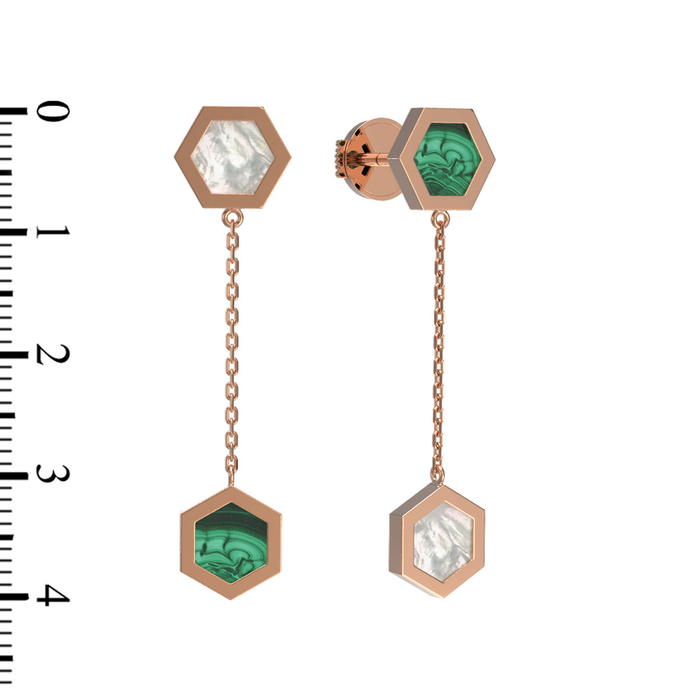 Серьги из золота c малахитом и перламутром